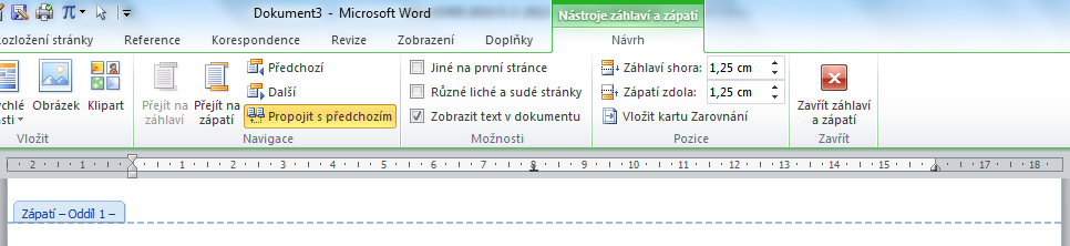 TEORIE 8 Rozdělení dokumentu na oddíly Oddíl je vyčleněná část dokumentu, pro kterou platí např. jiná orientace stránky, jiné číslování v části záhlaví a zápatí atd.