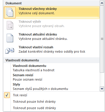 TEORIE 9 Nastavení tisku Tisk vyvoláme: v kartě Soubor/Tisk, kliknutím na tlačítko Rychlý tisk v panelu rychlého přístupu dojde k bezprostřednímu odeslání souboru na připojenou nebo přednastavenou