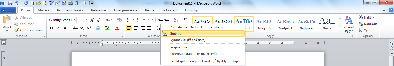 Pokud zvolíme tlačítko styly v kartě Domů, v části Styly, zobrazí se dialogové okno Styly s přehledem dostupných stylů a s možností vytvoření nového vlastního stylu.