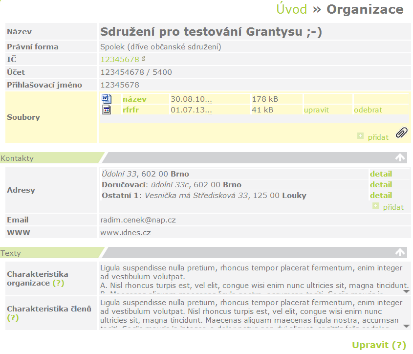 soubory (doklad o právní subjektivitě, o vedení účtu a výr.