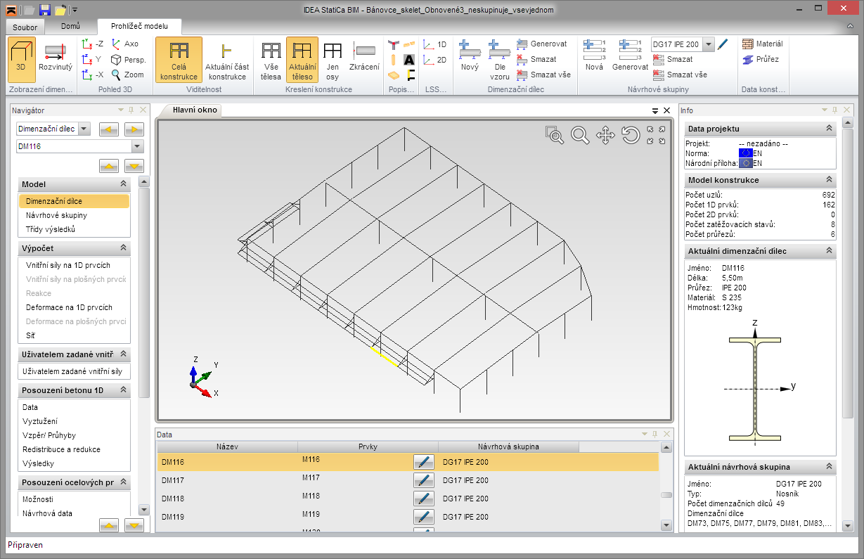 Uživatelská příručka IDEA Designer 40 4.4 Práce s dimenzačními dílci a návrhovými skupinami Program pracuje v režimu Dimenzační dílec nebo Návrhová skupina.