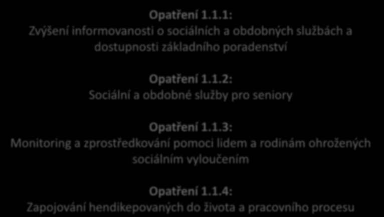 6. Priority a opatření - Společnost Priorita 1.1: Pomoc a péče pro potřebné rozvoj sociálních a obdobných služeb Opatření 1.1.1: Zvýšení informovanosti o sociálních a obdobných službách a dostupnosti základního poradenství Opatření 1.