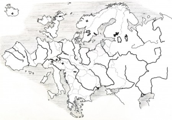 Atlantský oceán Loira Seina Rýn Vodstvo Evropy Severní moře Labe Norské moře Baltské moře Severní ledový oceán Barentsovo moře Garonna Visla Pád Volha Ural Středozemní moře Dněpr Jaderské moře Dunaj