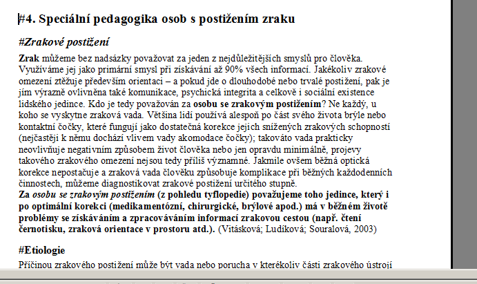 Ukázka textu upraveného pro nevidomé uživatele podle metodiky střediska Teiresias k