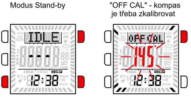 Kalibrace nastavení do výchozího stavu Stiskněte tlačítko PILOT tolikrát, až se na displeji zobrazí hlášení BARO. Stiskněte na 2 sekundy tlačítko MODE. Zobrazuje se blikající symbol SET a AIRP.