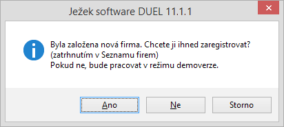 16 Ježek software DUEL 4. Po stisknutí tlačítka Dokončit v průvodci založením nové firmy program DUEL založí firmu se zadaným jménem a naplní ji převáděnými daty z programu STEREO.