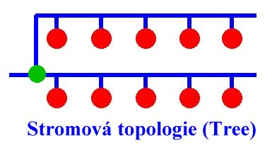 Topologie sítí Sběrnicová topologie (Bus) všechny počítače jsou připojeny ke společnému pasivnímu přenosovému médiu, například koaxiálnímu kabelu.