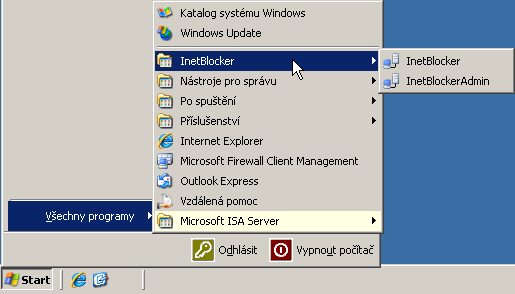Obrázek 114: instalace IBT 7. Dokončete průvodce instalací. Po nainstalování aplikace vznikne v nabídce Start položka InetBlocker. V ní jsou k dispozici 2 verze aplikace.