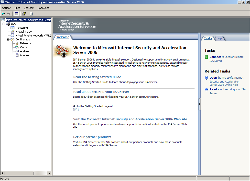 Konzola pro správu ISA serveru Konzola pro správu ISA serveru je součástí typické instalace ISA serveru 2006.