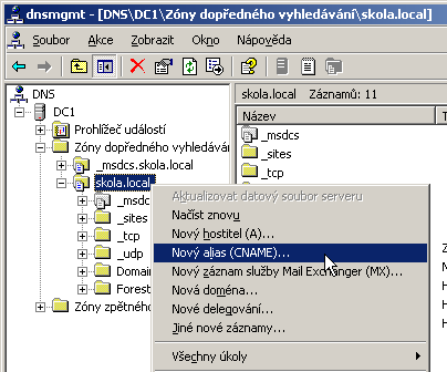 Obrázek 36: podpora AutoDiscovery Vložení WPAD záznamu do DNS 1. Přihlaste se k řadiči domény. Z Nástrojů pro správu spusťte konzolu DNS: 2.