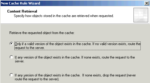 Pravidlo cache definuje pro daný obsah (URL) několik položek: Jestli lze daný obsah uložit do cache pro dané umístění lze zablokovat cachování, nebo je umožnit.