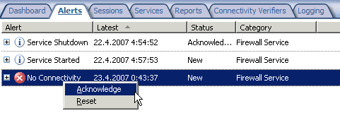 Obrázek 99: Dashboard (palubní deska) ISA serveru Výstrahy (Alerts) Alerty jsou konfigurační položky, které stanovují, jak se má ISA server chovat pokud nastane jistá situace.