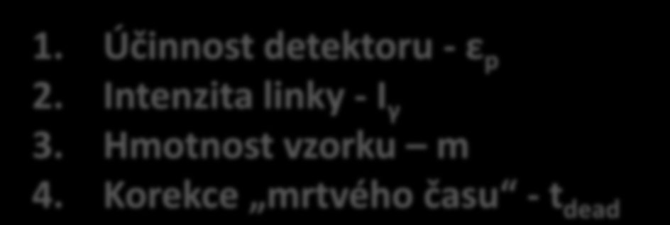 Prováděné výpočty Po úpravě předchozího vzorce dostaneme vzorec: Rozdíl počtu jader mezi začátkem a koncem měření: Tento vzorec se upraví na: Při výpočtech nesmíme zapomenou