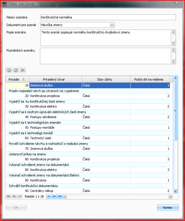 WorkFlow Možnost individuální definice procesu tvorby TPV Možnost změny procesu tvorby i během něho samotného Definice úloh na útvary automatická možnost zastoupení osob možnost předdefinovaných