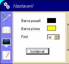jazyk uživatelského rozhraní rychlost přehrávání slovíček nastavení velikosti a barvy písma, nastavení barvy pozadí zobrazení počtu