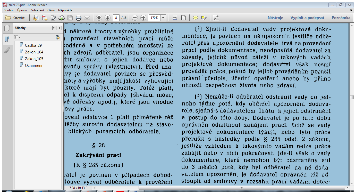Vyhláška k HZ z roku 1973 základní podmínky dodávky