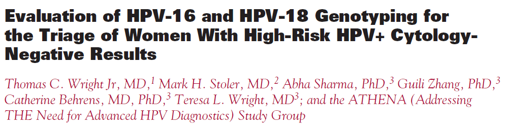 Ženy HPV16+ a/nebo HPV18+ s normálním cytologickým nálezem (NILM)