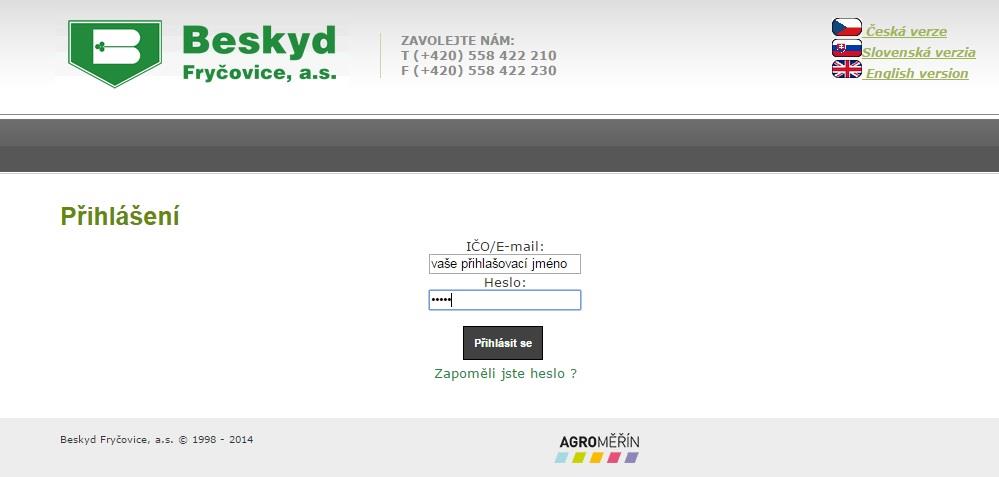 Obrázek 1 přihlášení Po přihlášení má uživatel možnost v pravém horním rohu měnit