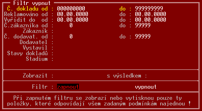 TRIFID 2014 STANDARD Uživatelská příručka Filtr I v seznamu reklamací lze filtrovat obdobným způsobem, jako u ostatních dokladů.