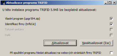 Doplňkové programy zálohou konfigurace provádět také zálohu datových souborů, kterou provádí patřičně nastavená funkce ZÁLOHA DAT.