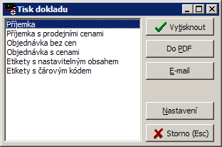 Příjemky Grafické tisky fungují pouze při spuštění programu v režimu Windows a využívají grafických možností tohoto prostředí, včetně mailování a exportů do některých formátů.