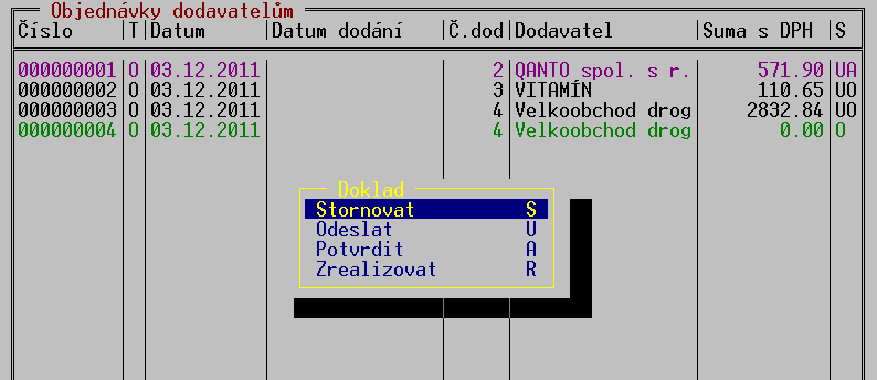 TRIFID 2014 STANDARD Uživatelská příručka Hlavička objednávky Položky objednávky Jsou zde tyto údaje: Informace o dodavateli - zadávají se stejným způsobem jako v příjemce.