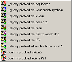 Přehled menu programu - Sestavy = Do sestavy vstoupí doklady které odpovídají omezující podmínce. Do sestavy vstoupí doklady které jsou mimo omezující podmínku.