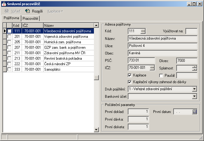 Přehled menu programu - Konfigurace 213 např. 333 - policie a pod.). U zkušební verze lze zadat libovolné IČZ a libovolné IČO.