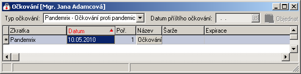 22 Medicus 2.Nadefinujeme typ očkování pomocí klávesy Insert nebo ikonou. Ve sloupci T/P se definuje typ P jako perioda nebo T jako termín. 3.