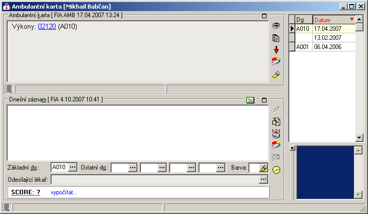 Přehled menu programu - Ambulance 6.8. 55 Identifikace Volba Ambulance - Identifikace nebo klávesová zkratka Ctrl-I.