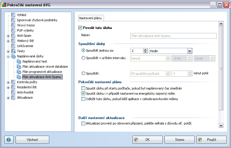 11.8.4. Plán aktualizace Anti-Spamu Základní nastavení plánu aktualizace Anti-Spamu je definováno v rámci komponenty Manažer aktualizací.