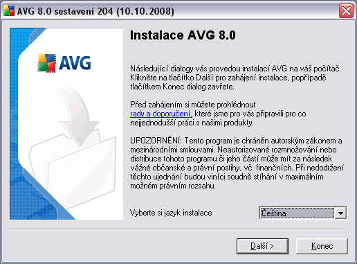 5. Instalační proces AVG Pro instalaci AVG na váš počítač potřebujete aktuální instalační soubor.