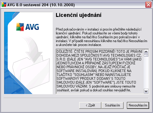 5.2. Licenční ujednání V dialogu Licenční ujednání najdete plné znění závazné licenční smlouvy AVG.