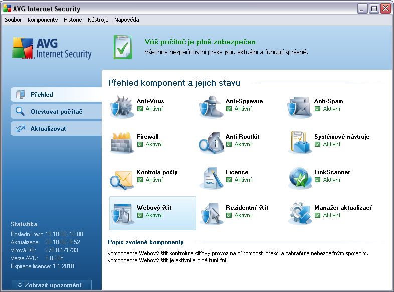 9. Uživatelské rozhraní AVG AVG 8.