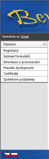 Aplikaci lze spustit v několika jazycích (v zápatí každého okna jsou zobrazeny vlajky zemí). 3.