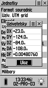 V GPS přístroji se pro práci s papírovou mapou v S-42 definuje: Longitude origin (Počátek zem. délky): E015 stupňů (pro 3. pás) Scale (Měřítko): 1.0000 False Easting (Odsazení vých.