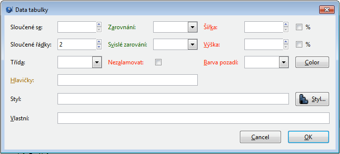 nebo sloupce). Pokud např. potřebujeme sloučit třetí buňky ve třetím a čtvrtém řádku, v editoru BlueFish proveďte: a.