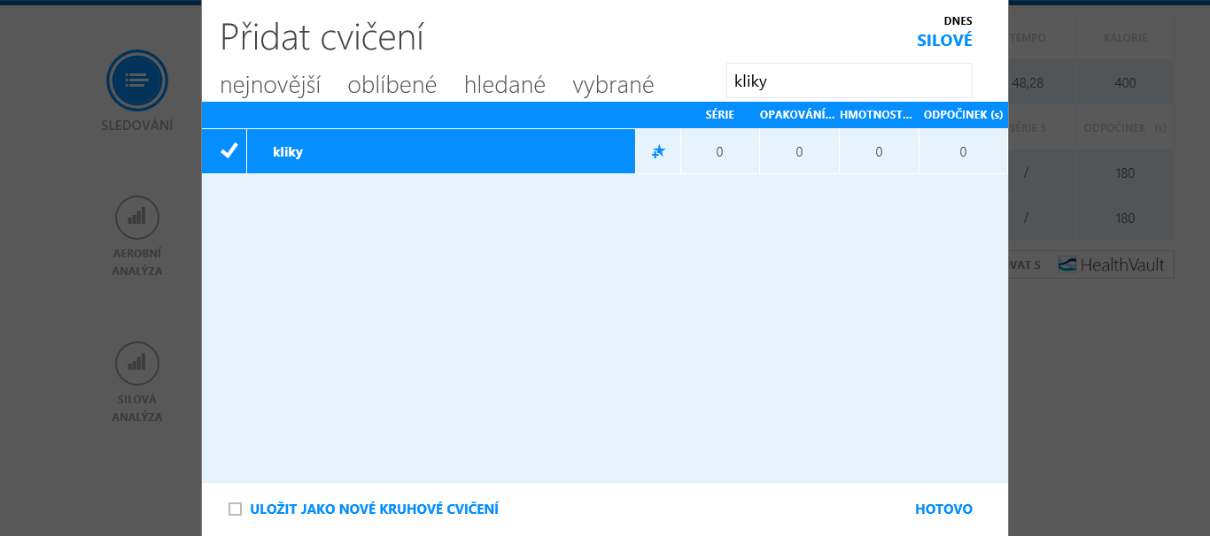 obr 8 nevydařené vyhledávání, přidání vlastního cvičení Krok 3 přidat jako vlastní cvičení Kliknutím na tlačítko: Přidat jako vlastní cvičení, splníme tento krok a aplikace nám zobrazí již známou