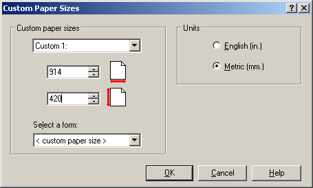 o o Kde na kartě Paper/Quality půjdeme do části Paper Options a klikneme na tlačítko Custom o o Zde zadáme rozměry papíru, na který chceme tisknout Nejdříve změníme napravo jednotky na Metric(mm)
