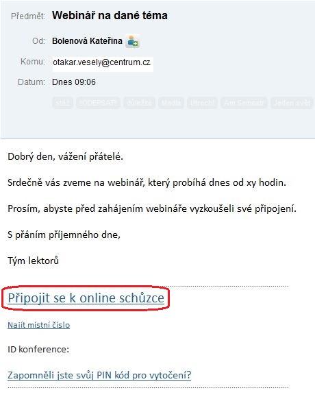 instrukcemi a přístupovým odkazem k přístupu do webináře.