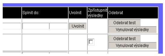 Provést hromadný výběr uživatelů pomocí tlačítek Vyber všechny uživatele a Odeber všem uživatelům Po jakékoli změně nezapomeňte kliknout na tlačítko Uložit Přiřazení testu uživatelům změna stavu Po