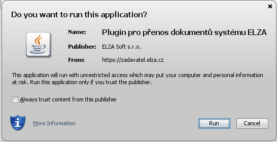 ELZA A 03 Pokyny k instalaci Java pluginu a elektronického podpisu strana 9/12 Obrázek č.