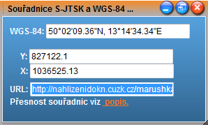 Souřadnice B, L jsou ve světovém geodetickém systému WGS84, používají je například globální navigační družicové systémy (GNSS).