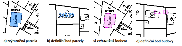 na daném území ještě neexistuje digitální (případně digitalizovaná) katastrální mapa se nemovitost označí pouze definičním bodem.