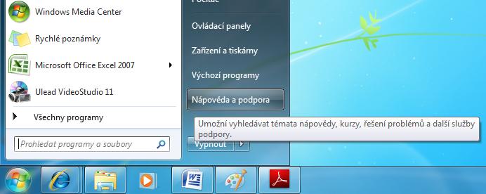 Použití Nápovědy systému Windows Žádný učený z nebe nespadl a výrobce Windows si je toho vědom. Proto má Windows v sobě implementovánu rozsáhlou Nápovědu.