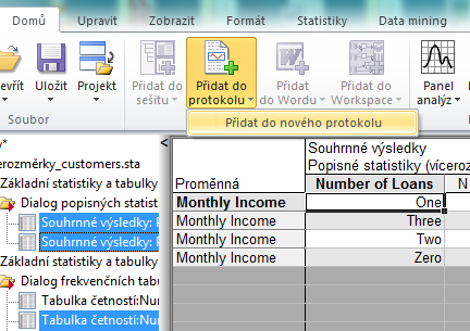 protokolu STATISTICA (pomocí tlačítka v záložce Domů, kde naleznete i další možnosti exportu).