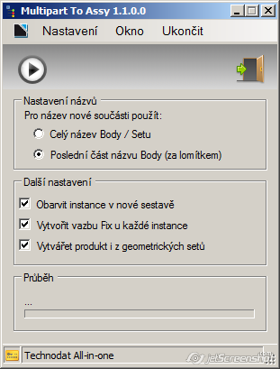 Nové makro Multipart To Assembly Multipart To Assembly vytvoření sestavy z AllCatPartu Popis aplikace Hlavní funkce makra je převedení tzv. multipartu do sestavy.