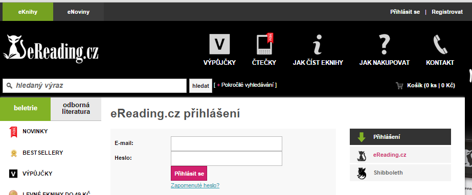 3.8. Po odsouhlasení podmínek a kliknutí na provedete výpůjčku, objeví se informace o půjčení e knihy a platnosti výpůjčky: 3.9. Přihlašte se na Váš účet v ereadingu