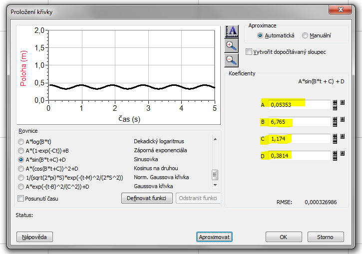 8. Jak totéž udělat v programu Logger Pro V programu Vernier Logger Pro mohu nechat počítač, aby vhodné koeficienty A, B, C a D sám našel. V menu Analýza vyberu Proložit křivku.