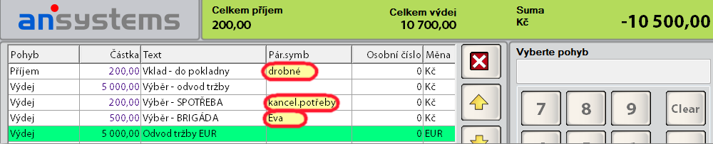 4. Stav pokladny Tlačítko STAV POKLADNY na úvodní obrazovce slouží k zobrazení stavu pokladny 5.